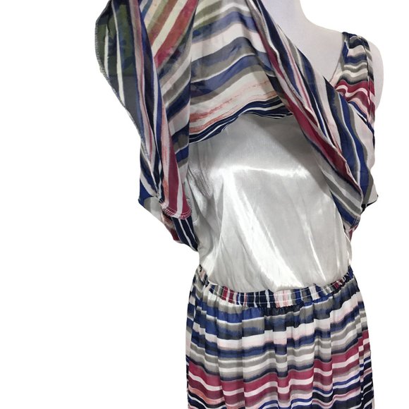 Robert Louis Maxi Dress Tiered Stripes Sleeveless Flowy Chiffon Size Large - Picture 3 of 7